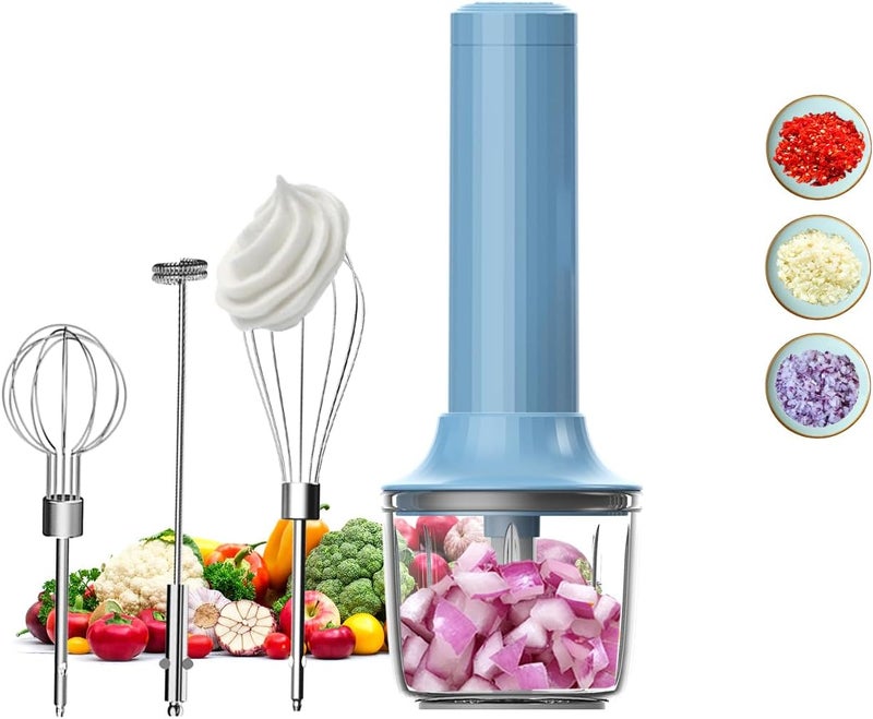 PowCube 4-in-1 Electric Hand Mixer, Electric Whisk, Mini Onion Chopper 10Oz, Small Cordless Hand Blender, Milk Frother Wand for Coffee, Matcha, 4 Speed Rechargeable Food Processor for Baby Food Maker - Image 1